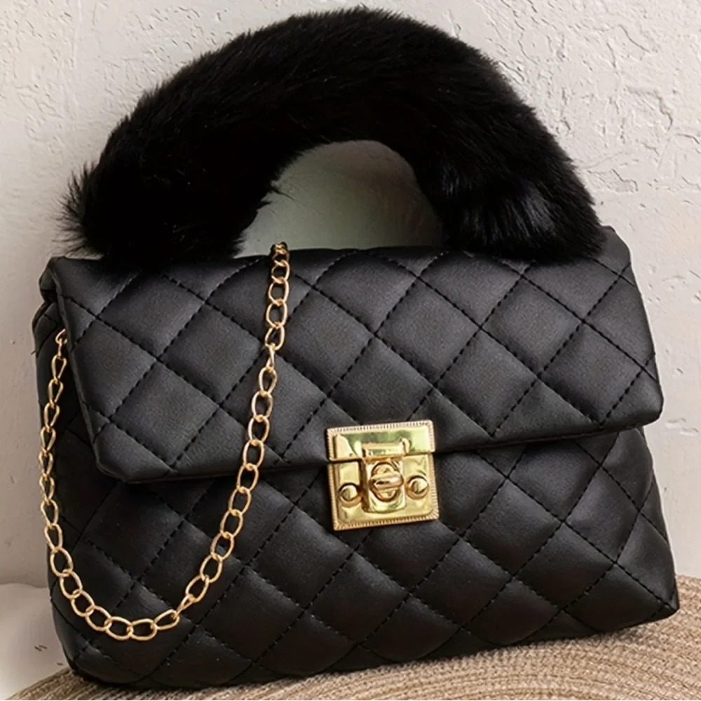 Mini  fashion quilted crossbody trendy flap black handbag black